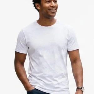 male model in a white t-shirt.